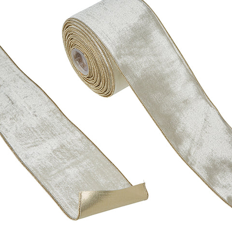 4x10 Ivory Velvet Wired Ribbon